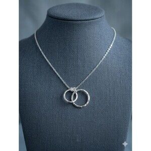 Sterling Silver Interlocking Double Circle Necklace Textured Karma Infinity